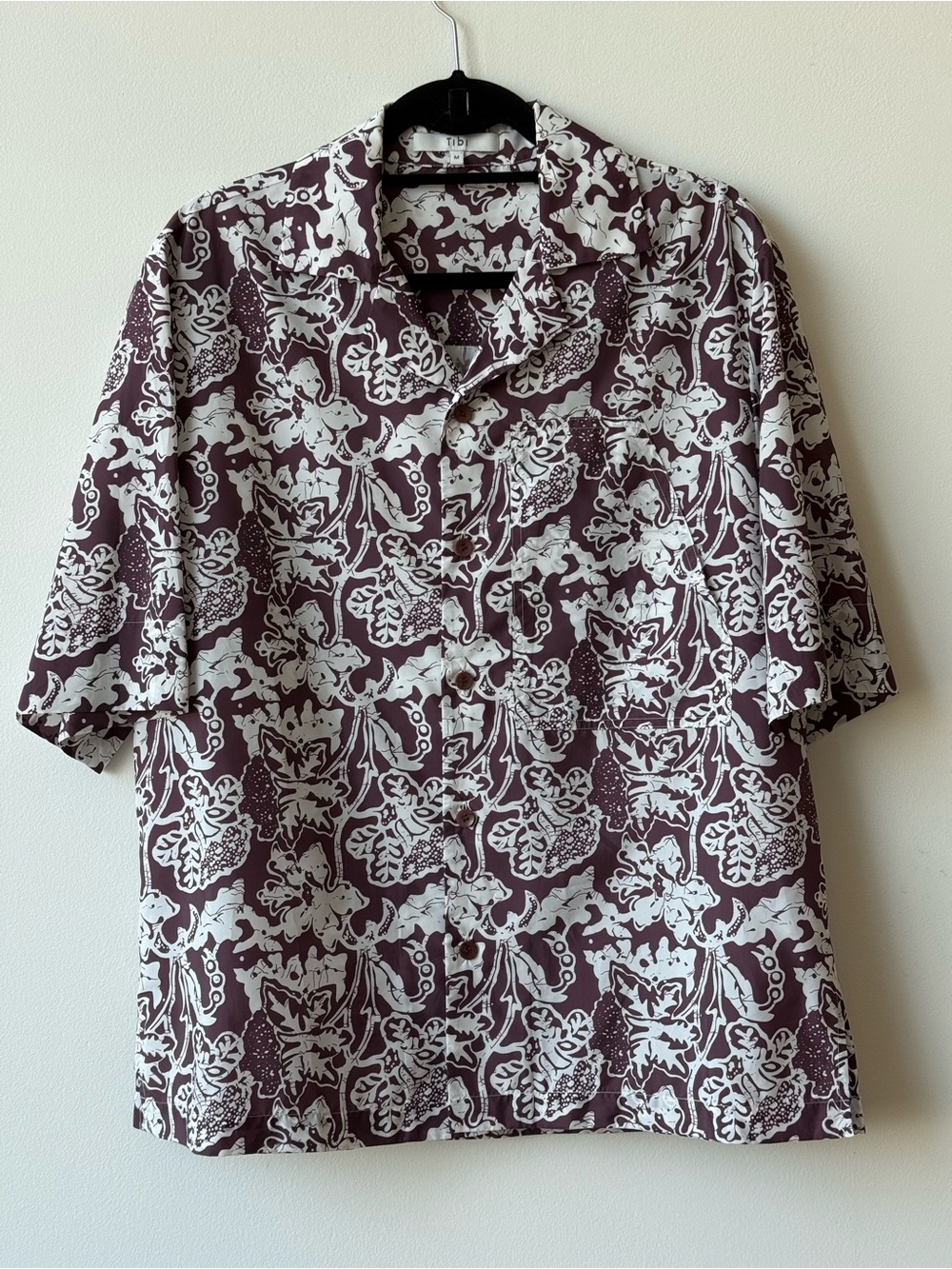 Tibi Recycled Nylon Batik Print Short Sleeve Camp Shirt